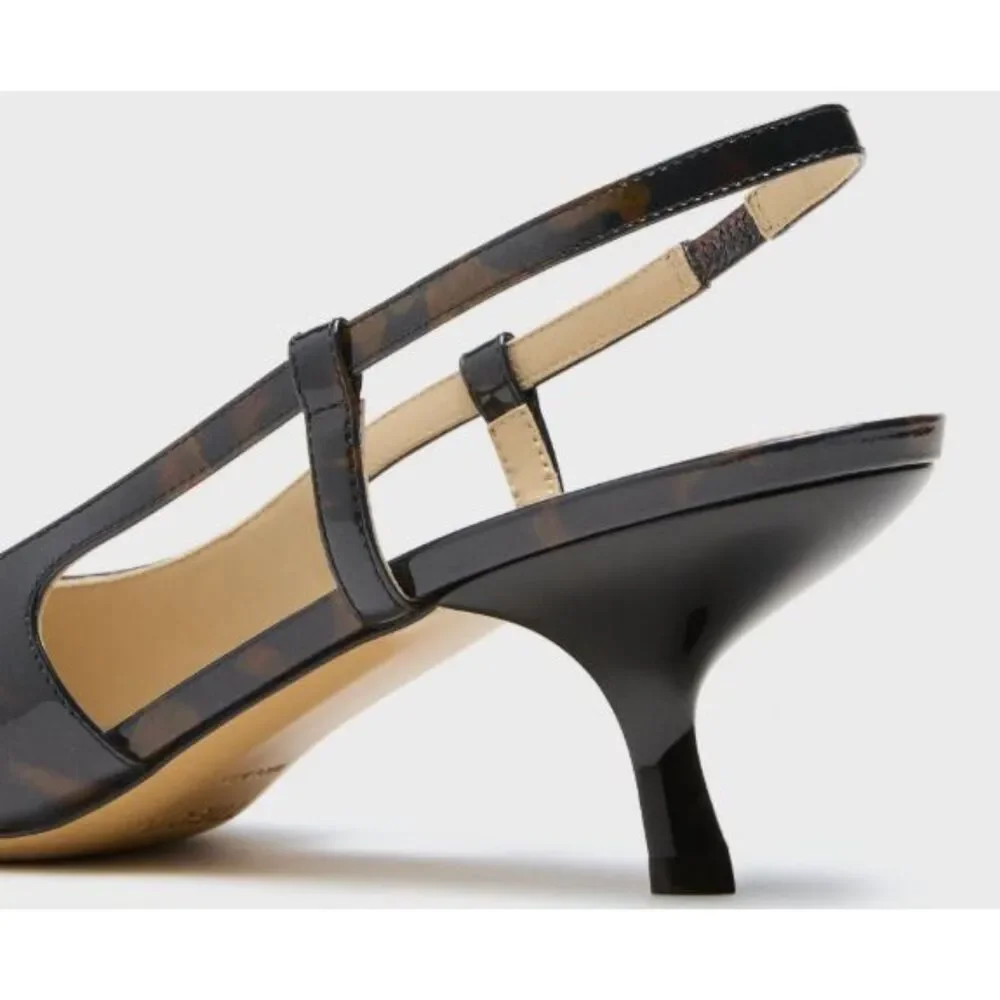 Theory Micro Slingback Pump Tortoiseshell Printed Leather Sandals 37 NIB 398